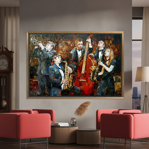 Jazz Musicians Printed Canvas Art: Elegant African Music Decor,GOLD <b>FRAMED</b> CANVAS - Product Image 3