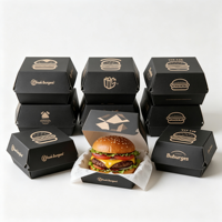 Boîtes d'emballage alimentaire en papier gaufré avec revêtement UV pour hamburgers, poulet et frites, personnalisables, vente en gros d'usine