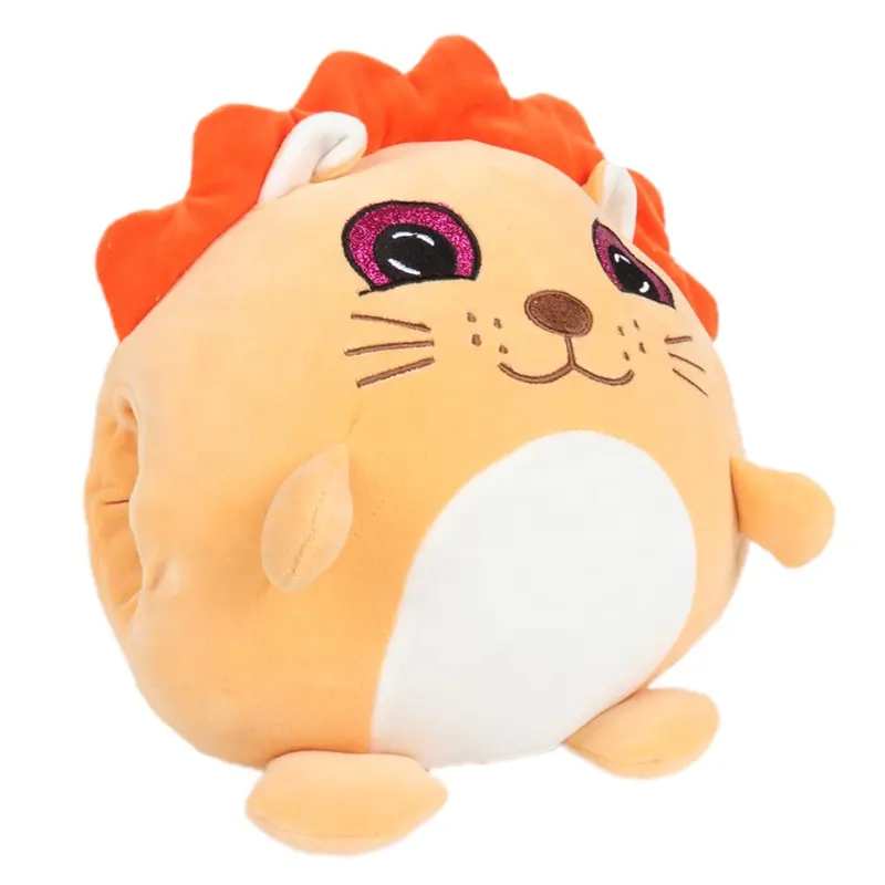 High Quality Custom OEM ODM Cartoon Stuffed Soft Animal Lion Hand Warmer Plush Pillow For Sale