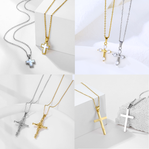 Collar con Cruz de Jesús y Crucifijo de Acero Inoxidable Chapado en Oro de 18K con Cúbicos para Hombre al por Mayor - Product Image 6