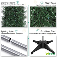 Sapin de Noël artificiel en PVC vert de luxe de 1,5 m, pliable et autoportant, avec guirlandes, personnalisable OEM et échantillon disponible