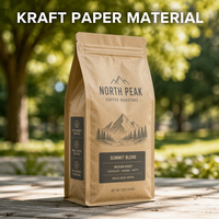 Sachet Doypack en papier kraft avec fermeture à glissière et lien métallique, fond plat, avec fenêtre, pour café et poudre de cacao