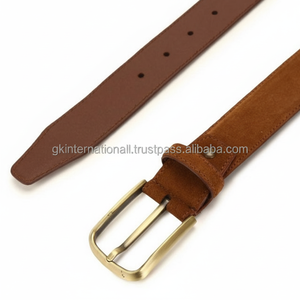 Cinturones informales de cuero genuino para hombre con hebilla de latón con acabado dorado mate de una sola punta Cinturón con logotipo personalizado - Product Image 1