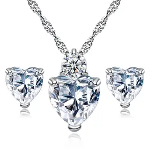 Penjualan Laris Grosir Perhiasan Batu Permata Mode Baru Set Perhiasan Kristal Zirkon Hati