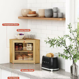 Caja <span class=keywords><strong>de</strong></span> Pan <span class=keywords><strong>de</strong></span> Bambú Esquinera para Ahorrar Espacio, 2 Niveles, Gran Capacidad, Contenedor <span class=keywords><strong>de</strong></span> Almacenamiento <span class=keywords><strong>de</strong></span> Alimentos con Ventana Transparente para <span class=keywords><strong>Cocina</strong></span> - Product Image 5