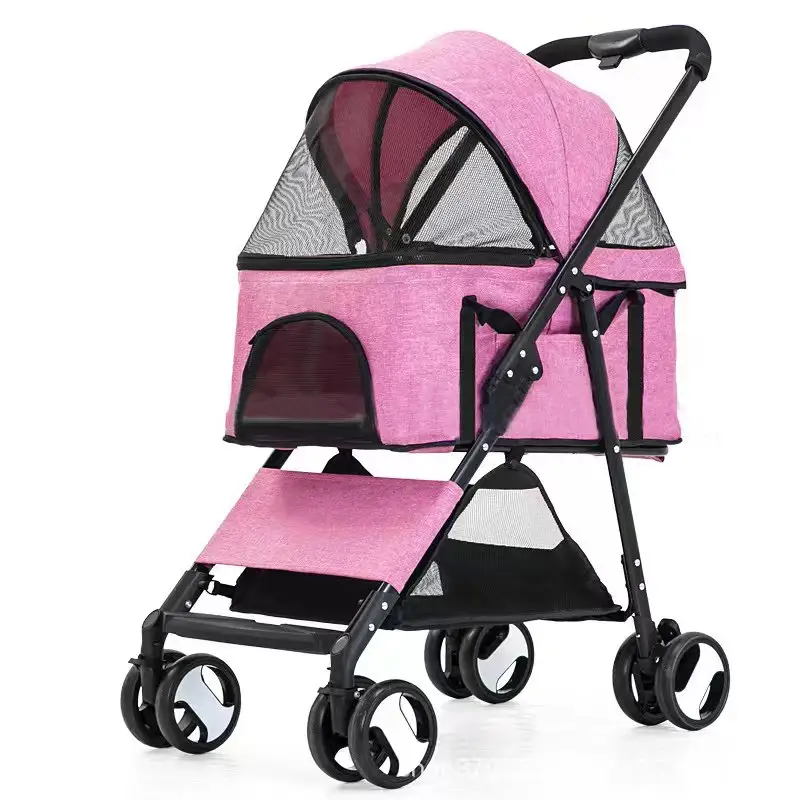 Pink Modern Outdoor Travel Easy Walk Pet Stroller Dog Carrier For Sale Luxury Pet Trolley