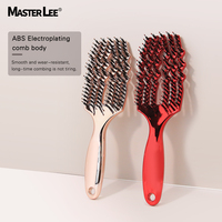 Materlee nouveaux modèles finition galvanoplastie logo personnalisé 6 rangées Massage Poils de sanglier Brosse à cheveux Vent Peigne