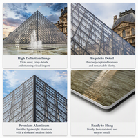 Impression sur panneau en aluminium de paysage nocturne de Paris moderne, pyramide du Louvre, art mural en métal pour le salon, décoration de la maison