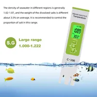 Yieryi C-100 Mètre numérique 5-en-1 TDS/EC/SALT/SG/Température pour la qualité de l'eau des piscines, de l'eau potable et des aquariums (Terre ferme)