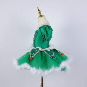 Vestito Tutu da Balletto per Bambine a Tema Albero di Natale, con Paillettes Verdi e Maniche a Sbuffo, Costume per Spettacoli Teatrali - Product Image 4