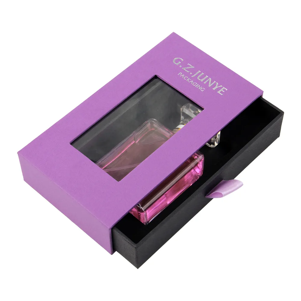 Eco-friendly paper sample perfume packaging boxes custom cardboard small purple gift boxes boxes with window