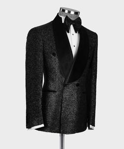 <span class=keywords><strong>Costume</strong></span> de mariage <span class=keywords><strong>sur</strong></span> <span class=keywords><strong>mesure</strong></span> noir brillant pour homme, col châle, 3 pièces, coupe ajustée, pour soirée et marié - Product Image 2
