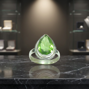925 Sterling <b>Silver</b> Peridot Gemstone Vintage Wedding <b>Ring</b> Pear Cut Shape <b>Silver</b> Plated Fashionable Party Wear for <b>Men</b> Unisex - Product Image 3