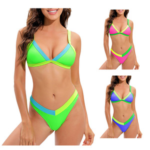 Créez votre propre logo personnalisé Color Block Triangle Top Tie Side Halter Bikini Set Maillots <span class=keywords><strong>de</strong></span> <span class=keywords><strong>bain</strong></span> pour femmes - Product Image 2