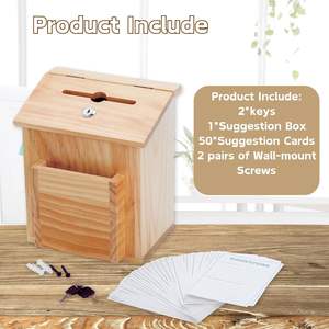 Boîte aux lettres à suggestions en bois de pin naturel de comptoir et murale avec couvercle à charnière verrouillable - Product Image 3