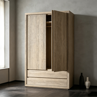 Armoire de chambre moderne et luxueuse en bois avec 1 étagère supérieure amovible, 2 tiroirs à fermeture douce, grande capacité de rangement pour vêtements, idéale pour hôtels