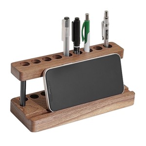 Soporte de madera para teléfono, soporte para bolígrafos de escritorio, forma cuadrada, estante de almacenamiento de madera maciza, organizador de papelería multifuncional - Product Image 2