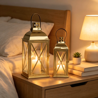 Lanterne en verre en acier inoxydable, porte-bougie décoratif, compatible avec les lumières LED pour mariage, patio, décoration de la maison