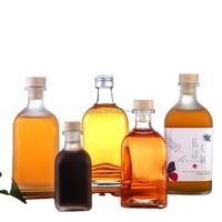 Hete Verkoop 100Ml 250Ml 300Ml 500Ml Vierkante Lege Wodka Whisky Likeur Fruit Wijn Glazen Fles Met Houten Kurk