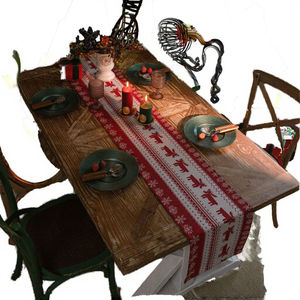 Red Deer Pattern Jacquard Woven Cotton Linen Table <b>Runner</b> for Home & Hotel Use Party Festival Decoration - Product Image 3