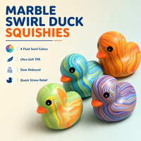 Jouet Squishy Canard Motif Tourbillon Arc-en-ciel Corps en Forme de Cœur Bec Orange Cadeau Mignon pour Enfants et Adultes Présentoir Sensoriel