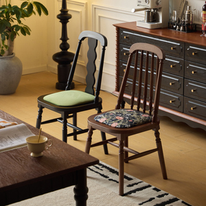 Chaise de salle à manger vintage en bois massif de style français avec dossier, style américain méditerranéen - Product Image 2