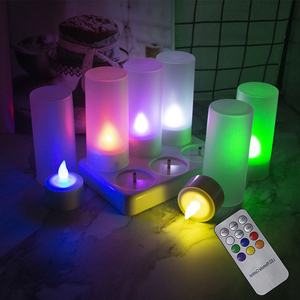 Remote Control LED <strong>Tea</strong> <strong>Lights</strong> 7 Color Changing Set of 6 Rechargeable Candles with Charging Station for Halloween <strong>Christmas</strong> - Product Image 4