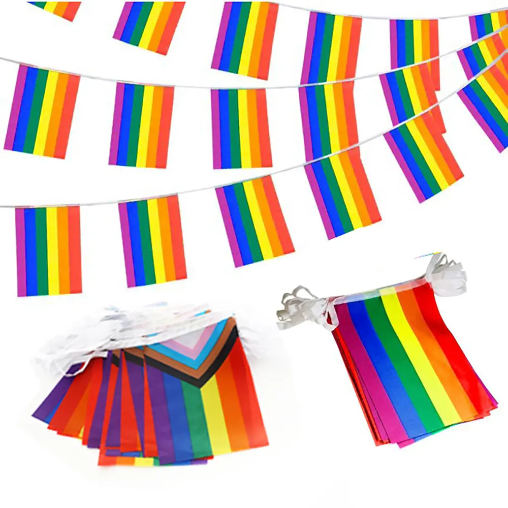 Rainbow String Bunting Gay Pride Drapeaux, LGBT Festival Party Celebration Intersex progress string flag bunting