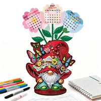 Calendrier de bureau en bois DIY avec peinture diamant 2026 & 2027, double face, motif gnome, cristaux de forme spéciale, décoration de table, cadeau de Noël