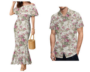 <span class=keywords><strong>2</strong></span>個カスタムカップルスーツヨーロピアンロイヤルスタイルファッションオフショルダーフィッシュテールドレスと男性用ラージサイズのボタンアップシャツ - Product Image 3