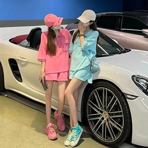 2025 été <span class=keywords><strong>Collection</strong></span> femmes nouveau à la mode couleur unie deux pièces ensemble col polo à manches courtes T-Shirt viande Shorts 171 - Product Image 5