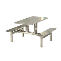 Table à manger moderne pour plusieurs personnes en acier inoxydable avec chaises pour employé et étudiant pour cantine scolaire et restaurant de restauration rapide