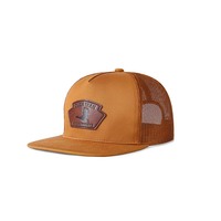 Gorra trucker de ala plana, gorra snapback de malla con logo de cuero en relieve, sombrero de pesca transpirable estilo western para hombre