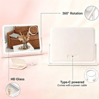 LED Lighted Adjustable Makeup Mirror with 10X Magnifier 3 Color Lights Smart Touch Control 360 Rotation for Tabletop Bedroom