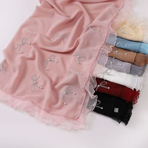 Sciarpa Quadrata in Organza con Fiocco, Strass, Perle e Pizzo, Velo Etnico Hui per Streaming Live e Dropshipping Transfrontaliero - Product Image 1