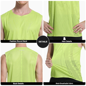 Singlet d'entraînement d'été en gros pour hommes, personnalisé, sans couture, respirant, en maille, séchage rapide, léger, veste de <span class=keywords><strong>course</strong></span> pour marathon - Product Image 4