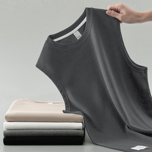 Waffle <b>Vest</b> <b>Men's</b> Summer Cotton Tank Top <b>White</b> Outerwear Sports Fitness Basketball <b>Vest</b> Wide Shoulder Sleeveless T-Shirt - Product Image 3