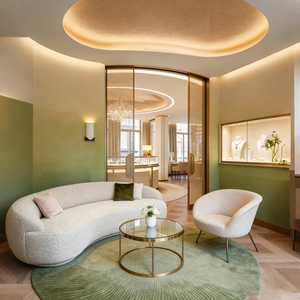 Vetrina in vetro lussuoso con cornice dorata, illuminazione LED, arco personalizzabile e resistente - Product Image 5