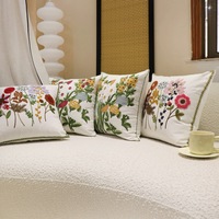 Rustikaler Amerikanischer Landhausstil Bestickter Kissenbezug Baumwolle Creme Quadratischer Kissenbezug Vintage Bauernhaus Sofa-Dekoration