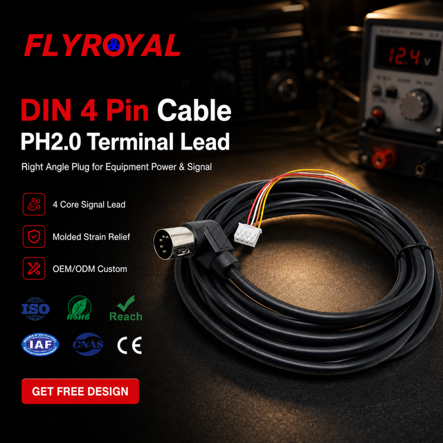 DIN 4 Pin Cable Right Angle Male Plug PH2.0 Terminal 4 Core Molded Equipment Power Signal Lead Wire Connector Cable