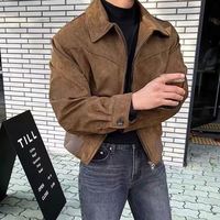 HO hommes printemps et automne rétro marron café daim manteau court vol veste