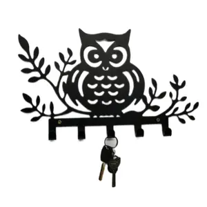Porta-gufo decorativo a parete con 5 ganci porta chiavi autoportanti per cappotti chiavi asciugamani metallo arte animale
