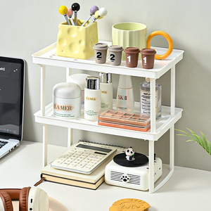 Desktop Storage Rack For Cups Coffee Tea Sets Foldable Rectangle Office Organizer Standing Type 3 Tier White - Product Image 2