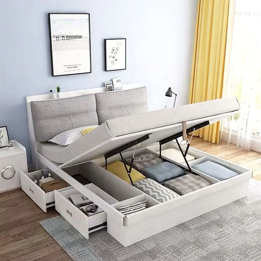 Cama de armazenamento hidráulica moderna, cama king