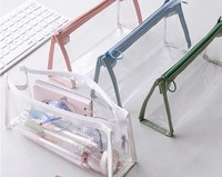 Simple haute qualité grande capacité fermeture éclair mignon école bureau Portable transparent PTU étui à crayons