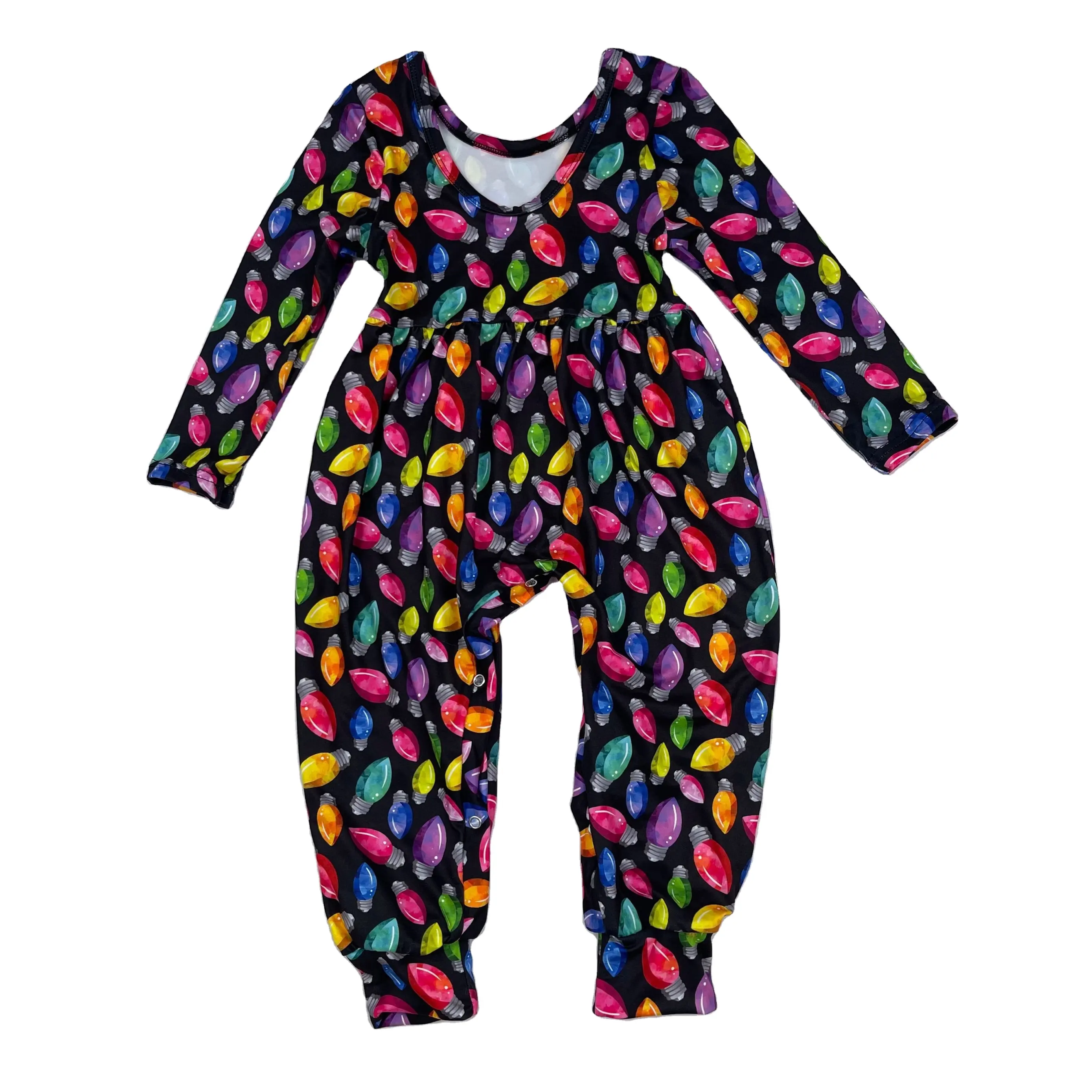 LZ2021 Großhandel Mode Baby Weihnachten farbige Lichter drucken Neugeborenen Overall Langarm Baby Girl Stram pler Kleinkind Kleidung