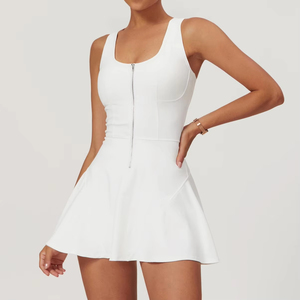 Gaun Tenis Wanita dengan Ritsleting Depan dan Logo Kustom untuk Gym, Fitness, Padel, Golf, Gaun Tenis dengan Celana Pendek, Gaun Tenis Wanita - Product Image 4