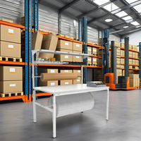 Table d'emballage industrielle robuste Bodur Metal W1500xD940mm en acier, revêtement poudré, capacité 200 kg, avec cages en treillis métallique pour