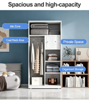 Armoire Métallique Durable Démontable Moderne pour Chambre et Salon, Rangement avec Porte Coulissante et Miroir, Peinte, Autoportante, Légère et Écologique