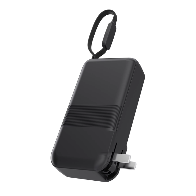 Travel 2-in-1 Power Bank & Wall Charger 10000mAh with Built-in Cable & AC Plug Fast Charging